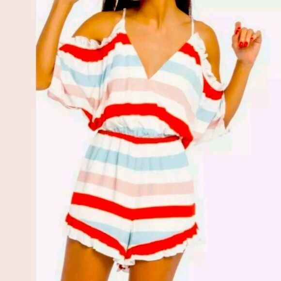 Lovers + Friends Striped Jumpsuit in Red, Blue, and White - Picture 1 of 15